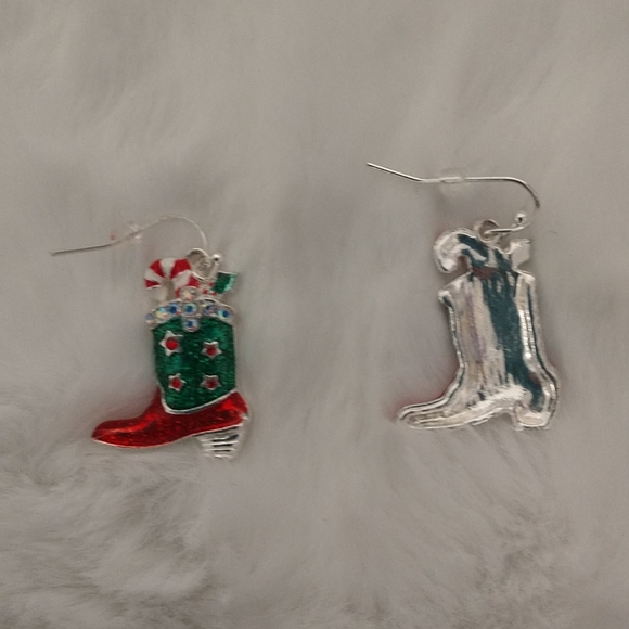 New Christmas Cowboy Boot Earrings - Picture 2 of 2